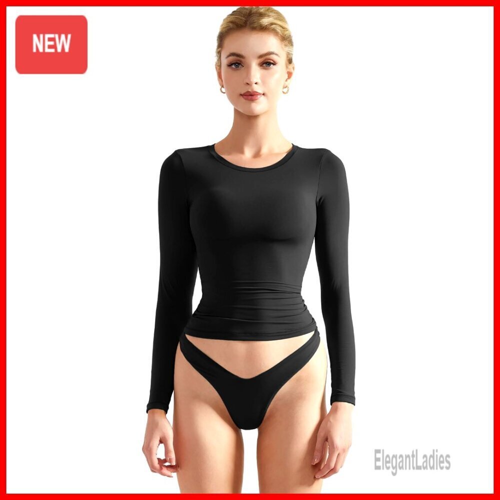 Long Sleeve Crop Top Double Lined Fitted Basic Tee Recycled Material